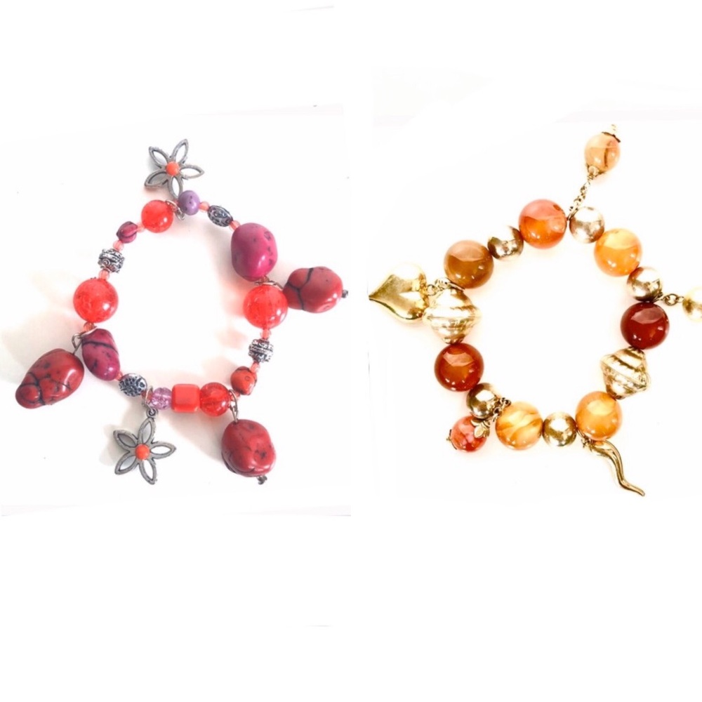 Vintage Set of 2- Red and Orange Beaded Bracelets